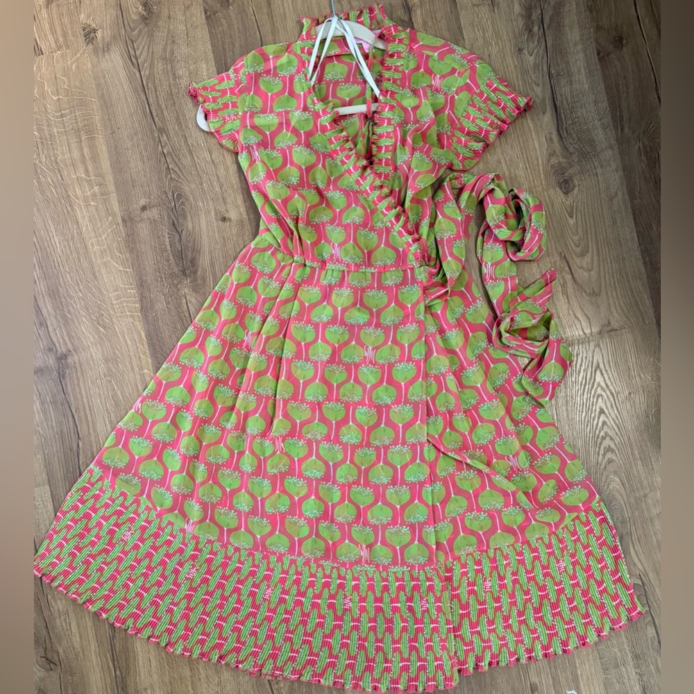 Lilly Pulitzer Pink & Green Floral Wrap Dress, summer, size 6